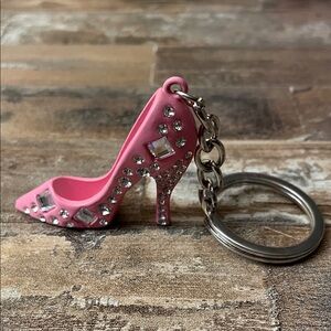 Pink, Rhinestone, high heel, Metal, Keychain.